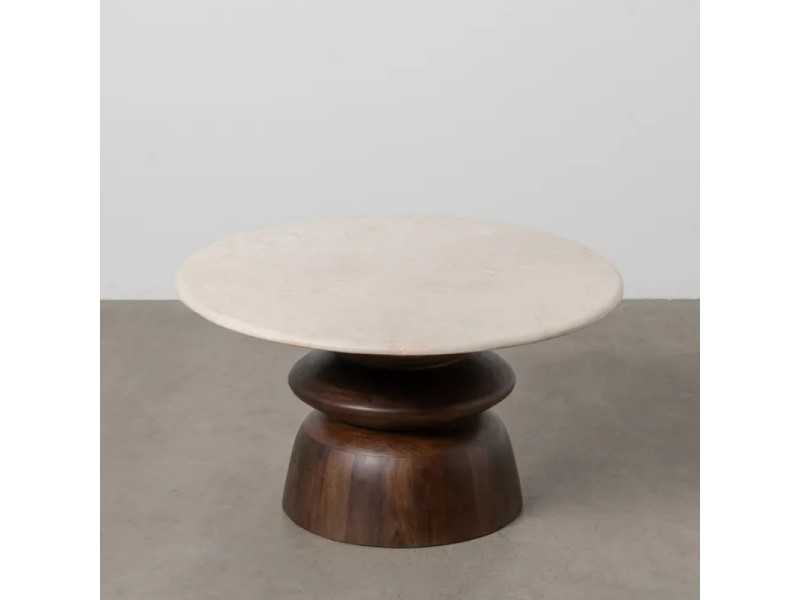 Round coffee table in wood with marble top - AKLINA