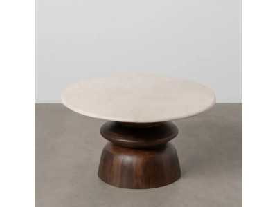 Mesa de centro redonda en madera y tapa de mármol - AKLINA