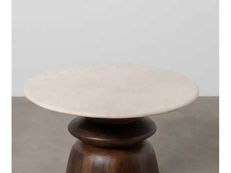 Mesa de centro redonda en madera y tapa de mármol - AKLINA