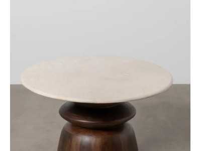 Mesa de centro redonda en madera y tapa de mármol - AKLINA
