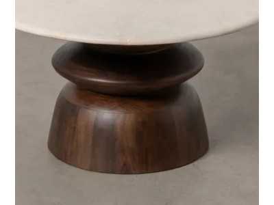 Mesa de centro redonda en madera y tapa de mármol - AKLINA