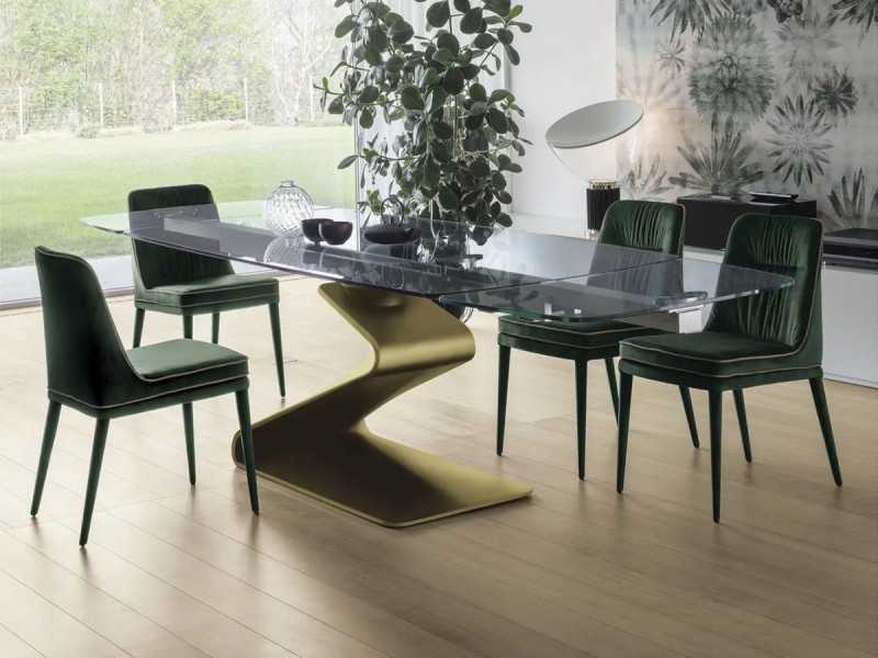 Mesa extensible con tapa de cristal templado transparente - ADALGISA CRISTAL
