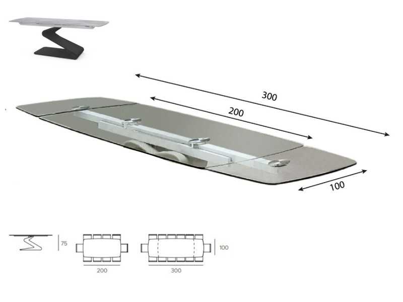 Mesa extensible con tapa de cristal templado transparente - ADALGISA CRISTAL
