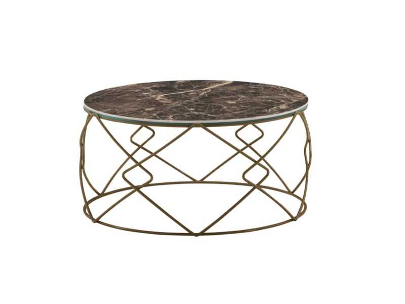 Table basse en acier laqué avec plateau en marbre porcelaine - AVA