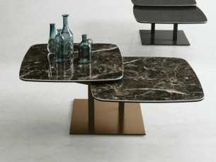 Table basse avec base en acier inoxydable laqué et plateau en marbre porcelaine - AALST