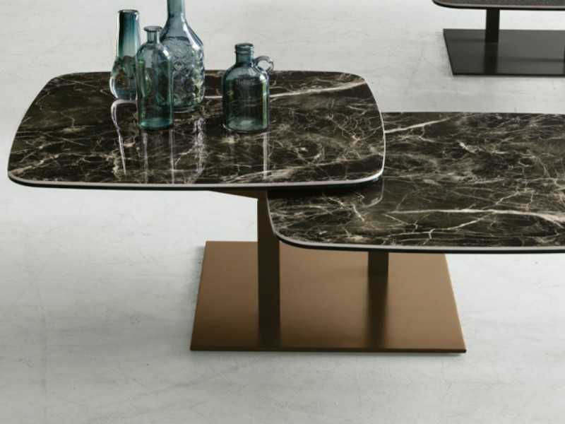 Coffee table with lacquered stainless steel base and porcelain marble top - AALST