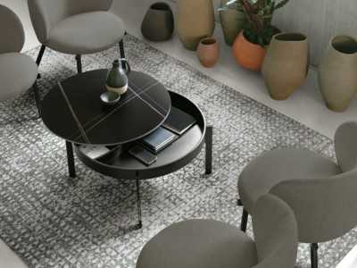 Round coffee table in lacquered stainless steel with porcelain marble top - ABBIE