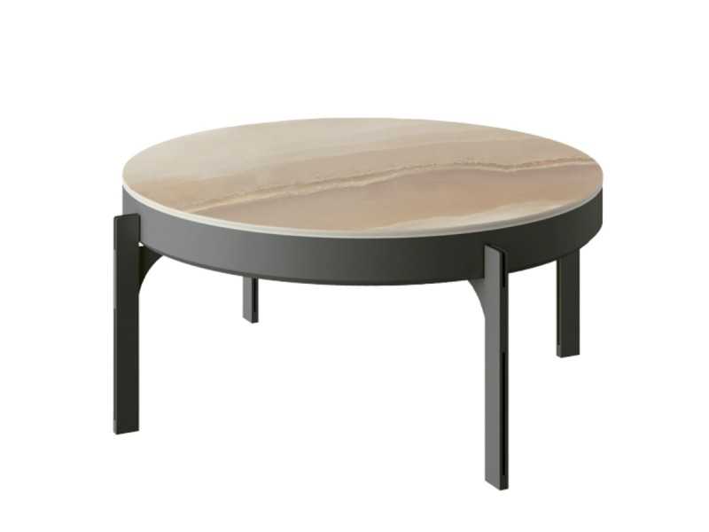 Round coffee table in lacquered stainless steel with porcelain marble top - ABBIE