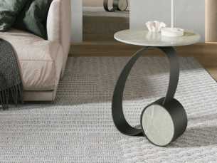 Mesa de rincón con base de acero inoxidable lacado y tapa de mármol porcelánico - ABANN