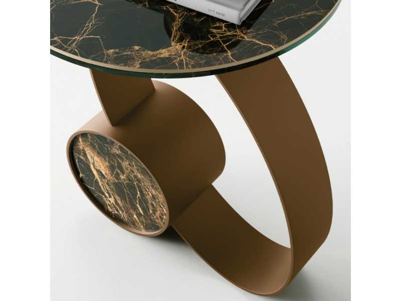 Corner table with lacquered stainless steel base and porcelain marble top - ABANN