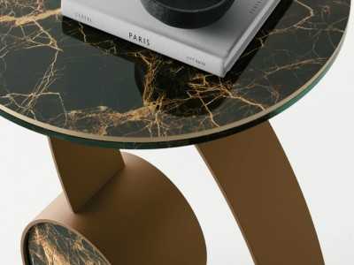 Table d'angle avec base en acier inoxydable laqué et plateau en marbre porcelaine - ABANN Table d'angle avec base en acier inoxydable laqué et plateau en marbre porcelaine - ABANN