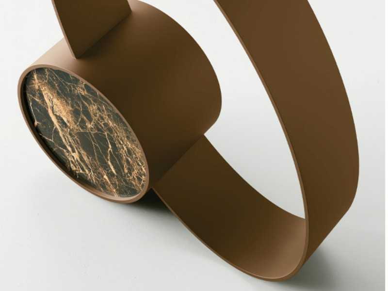 Corner table with lacquered stainless steel base and porcelain marble top - ABANN