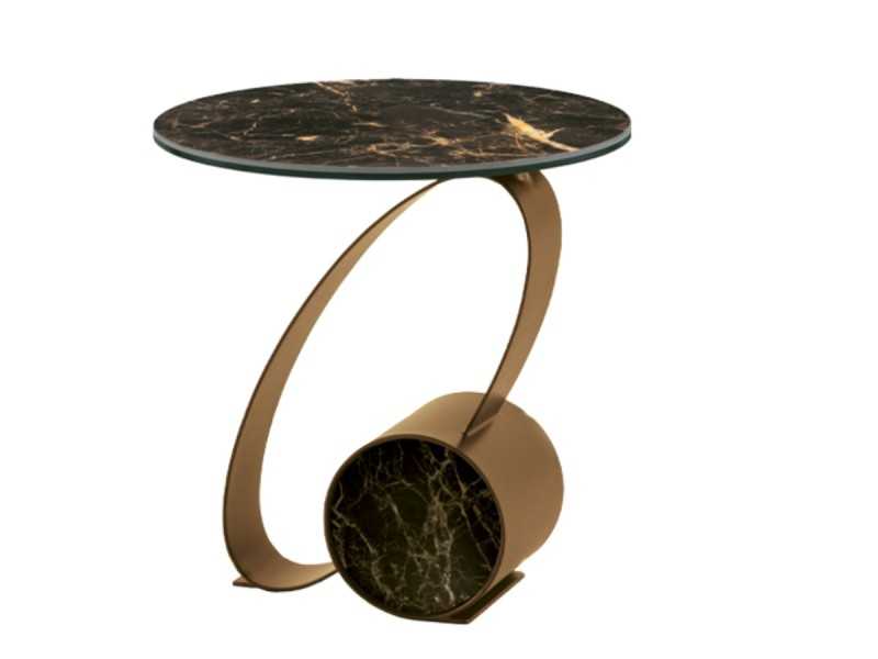 Table d'angle avec base en acier inoxydable laqué et plateau en marbre porcelaine - ABANN