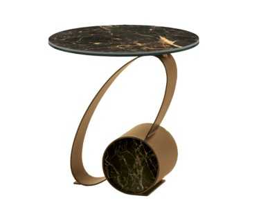 Table d'angle avec base en acier inoxydable laqué et plateau en marbre porcelaine - ABANN Table d'angle avec base en acier inoxydable laqué et plateau en marbre porcelaine - ABANN