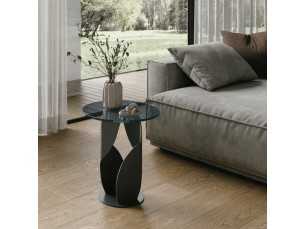 Mesa auxiliar de acero inoxidable lacado y tapa de cristal - ABILLENT