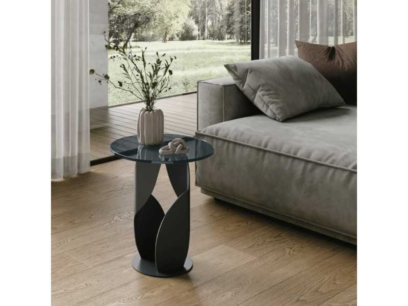 Lacquered stainless steel side table with glass top - ABILLENT