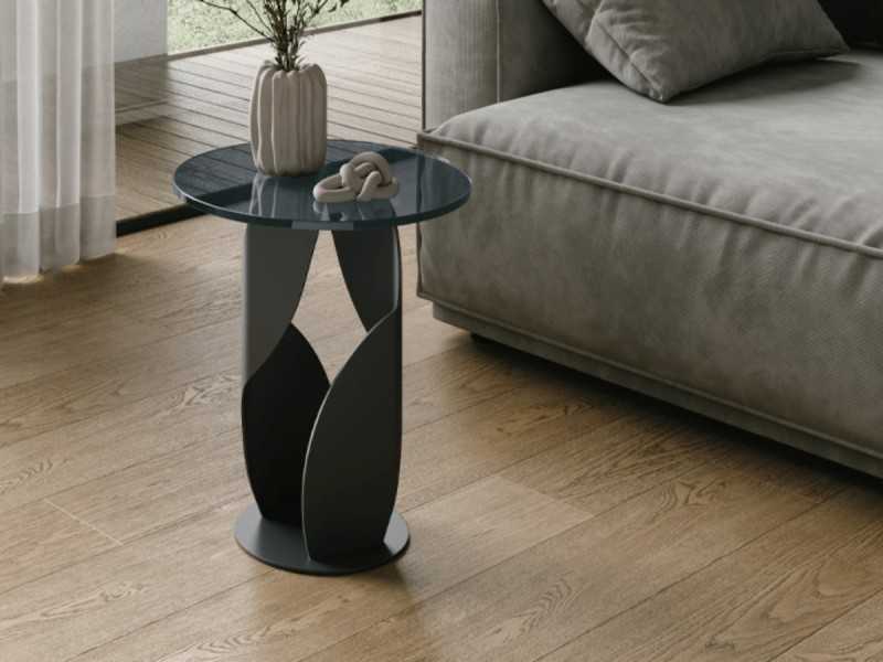 Mesa auxiliar de acero inoxidable lacado y tapa de cristal - ABILLENT