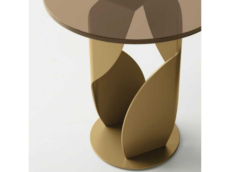 Lacquered stainless steel side table with glass top - ABILLENT