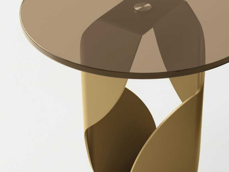 Lacquered stainless steel side table with glass top - ABILLENT