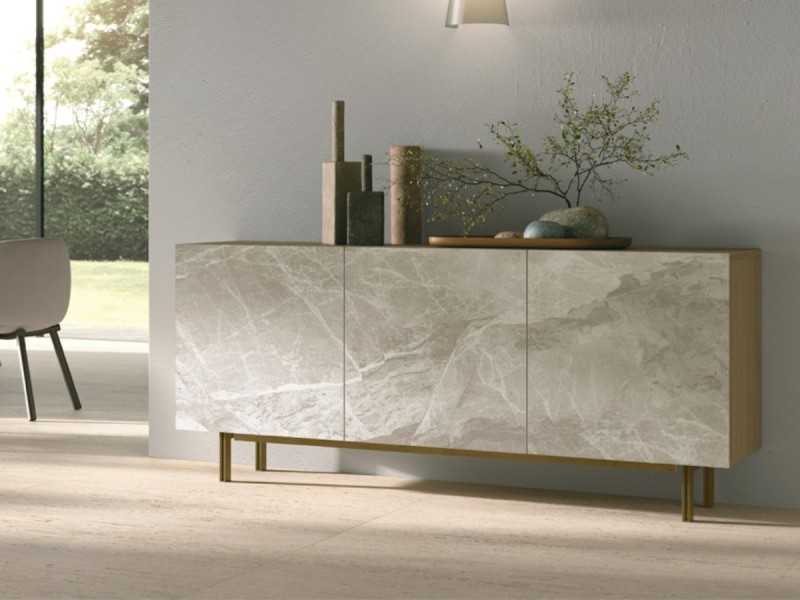 Aparador de diseño con frentes de puertas en mármol porcelánico - AMBERES