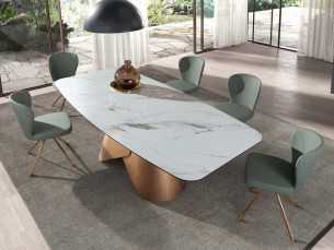 Table ovale avec plateau fixe en marbre porcelaine et base en acier inoxydable - ABACO 2