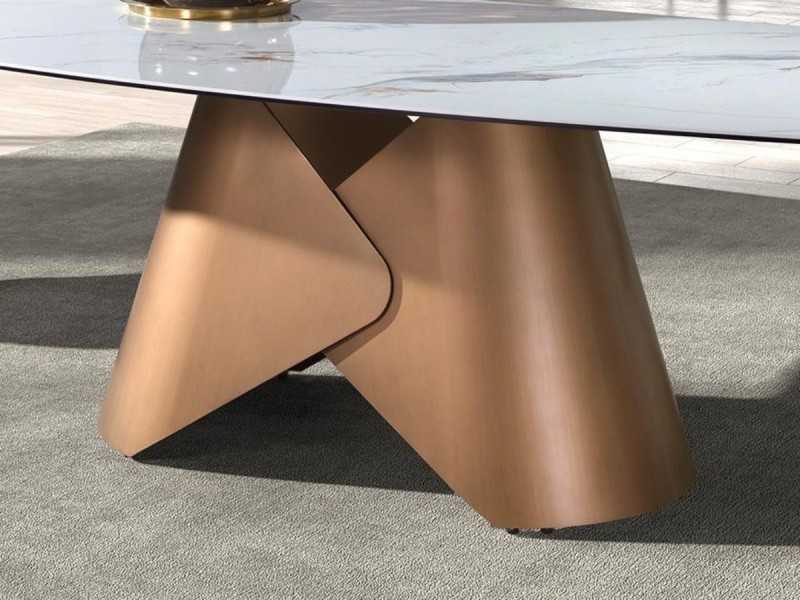 Mesa ovalada con tapa fija de mármol porcelánico y base en acero inoxidable - ABACO