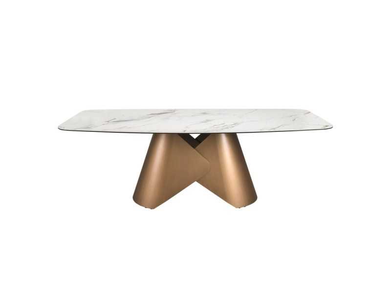 Mesa ovalada con tapa fija de mármol porcelánico y base en acero inoxidable - ABACO