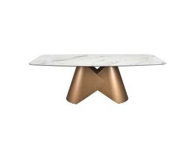 Mesa ovalada con tapa fija de mármol porcelánico y base en acero inoxidable - ABACO Mesa ovalada con tapa fija de mármol porcelánico y base en acero inoxidable - ABACO
