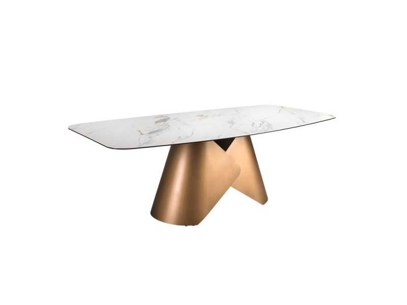 Mesa ovalada con tapa fija de mármol porcelánico y base en acero inoxidable - ABACO