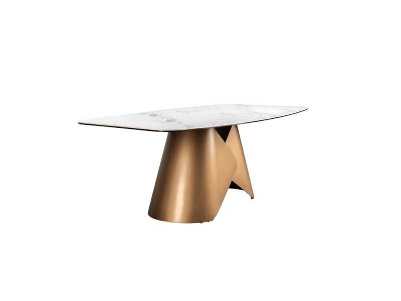 Mesa ovalada con tapa fija de mármol porcelánico y base en acero inoxidable - ABACO