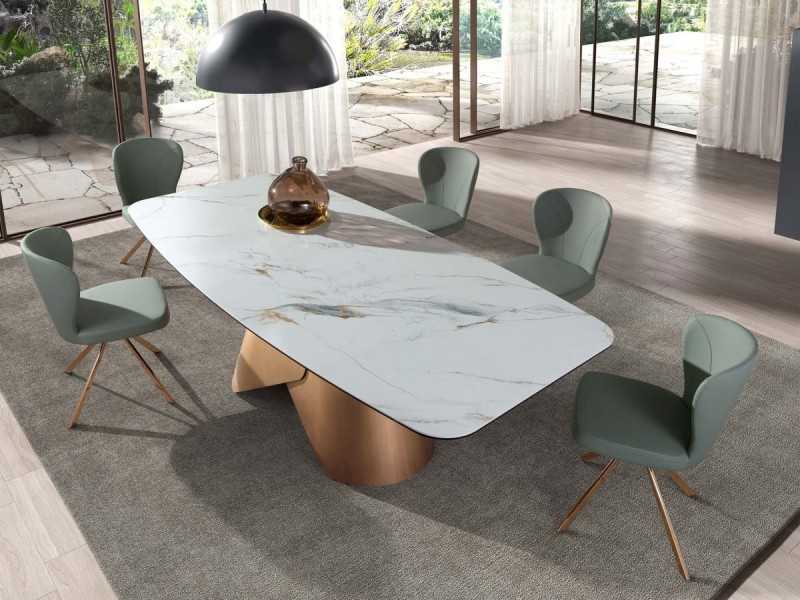 Chaise pivotante tapissé de cuir synthétique avec base en acier inoxydable - ABACO