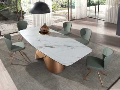 Swivel chair upholstered in synthetic leather with a stainless steel base - ABACO