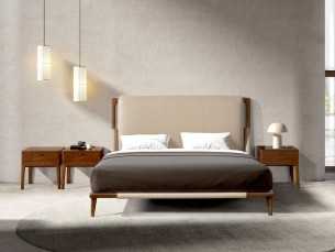 Complete bed with a modern design and upholstered headboard and walnut frame - EVA 2
