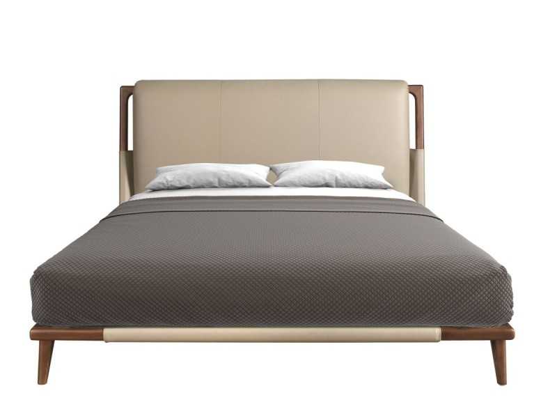 Cama completa de diseño moderno con cabecero tapizado y estructura en nogal - EVA