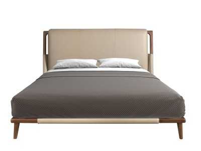 Cama completa de diseño moderno con cabecero tapizado y estructura en nogal - EVA