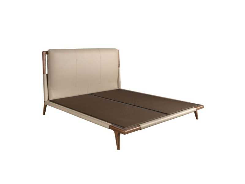 Cama completa de diseño moderno con cabecero tapizado y estructura en nogal - EVA