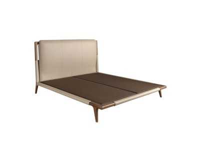 Cama completa de diseño moderno con cabecero tapizado y estructura en nogal - EVA
