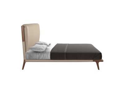 Complete bed with a modern design and upholstered headboard and walnut frame - EVA