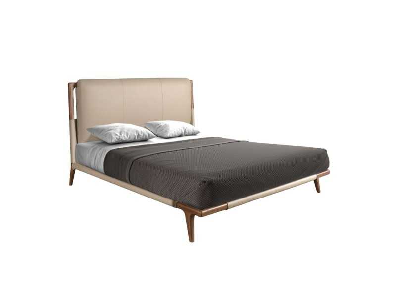 Complete bed with a modern design and upholstered headboard and walnut frame - EVA