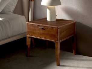 Mesita de noche de 1 cajón chapada en madera de nogal - EVA