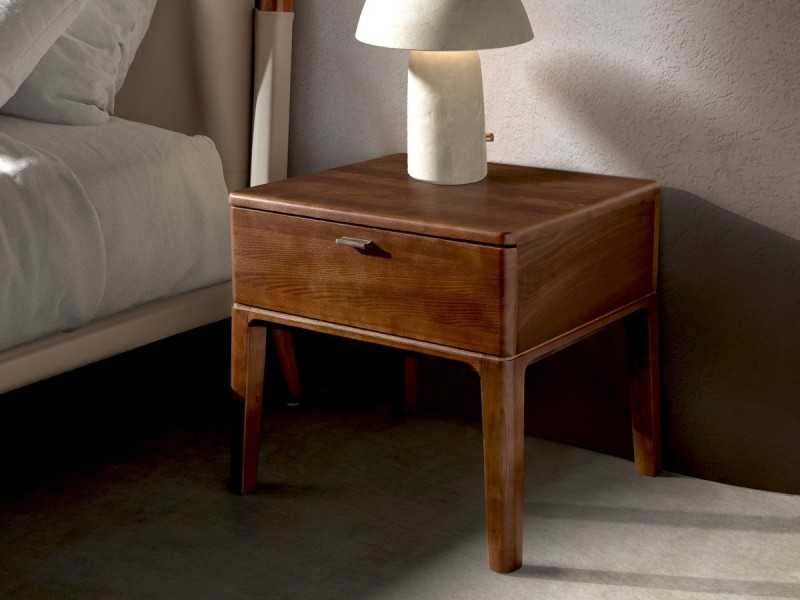 1-drawer walnut veneer bedside table - EVA