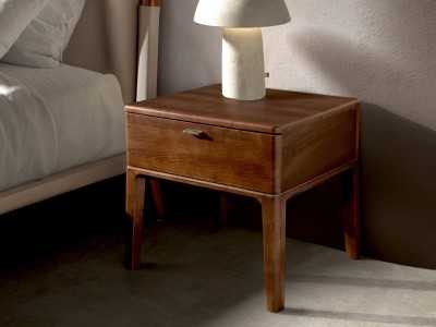 Table de chevet 1 tiroir en placage de noyer - EVA