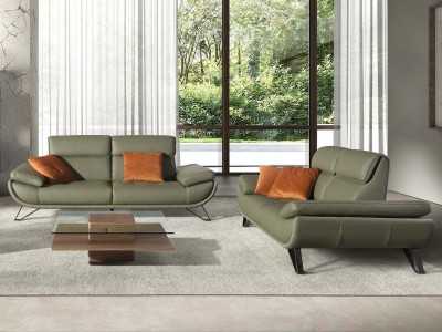 Canapé 2 places au design moderne, tapissé de cuir véritable - ABELLO