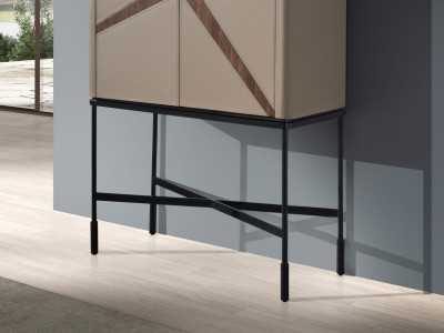 High sideboard/bar cabinet upholstered in genuine leather with walnut details - ABBA