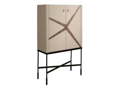 Buffet haut/meuble bar tapissé de cuir véritable avec détails en noyer - ABBA