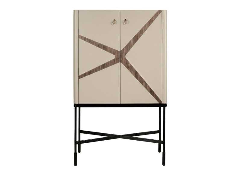 Buffet haut/meuble bar tapissé de cuir véritable avec détails en noyer - ABBA