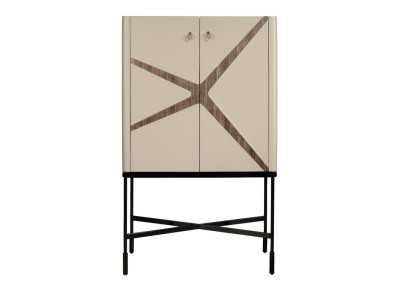 Buffet haut/meuble bar tapissé de cuir véritable avec détails en noyer - ABBA