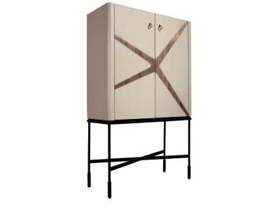 Buffet haut/meuble bar tapissé de cuir véritable avec détails en noyer - ABBA