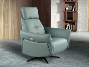 Fauteuil relax pivotant au design moderne tapissé de cuir véritable - MORGAN