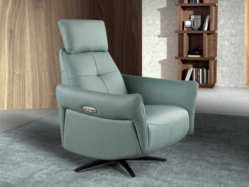 Fauteuil relax pivotant au design moderne tapissé de cuir véritable - MORGAN